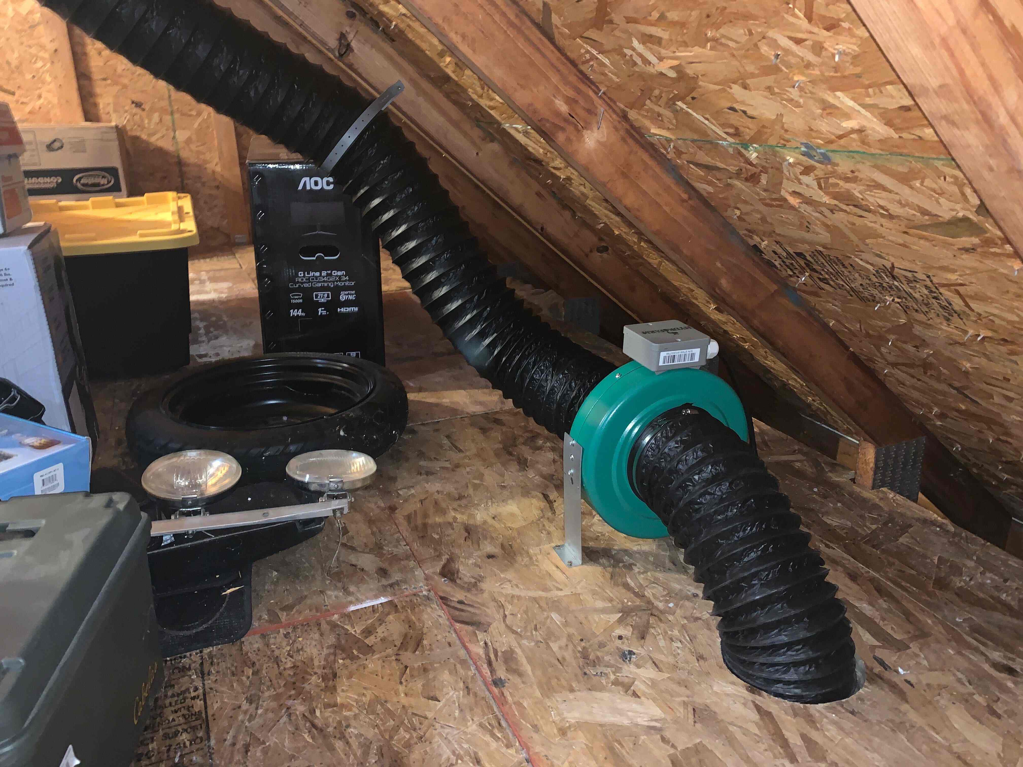 Exhaust blower installed in the attic